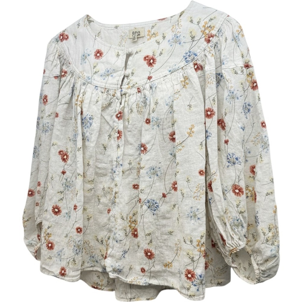 Ana Floral Boho Blouse White Red Blue Petite Large PL Balloon Statement Sleeve